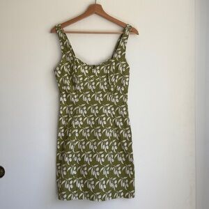 Anthropologie Olive and White Leaf Pattern Dress